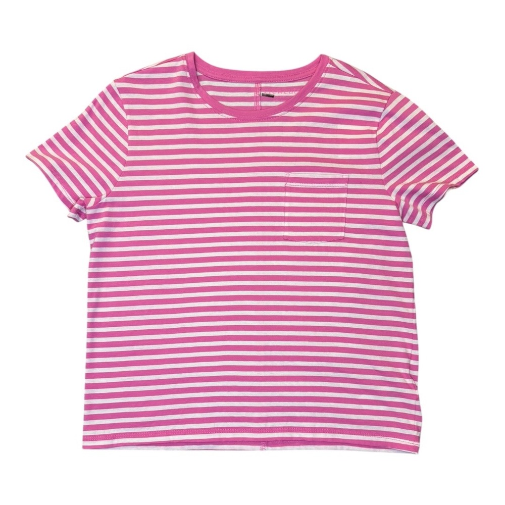 Crewcuts Girls' Pink‎ and White Striped Short Sleeve Pocket Tee Shirt XXL